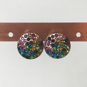 Multicolor Rhinestone Silvertone Stud Earrings